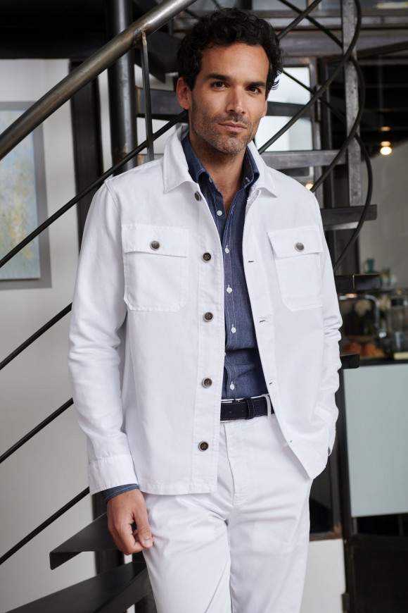 Achat Chemise Denim Casual Surpiqûres Blanches